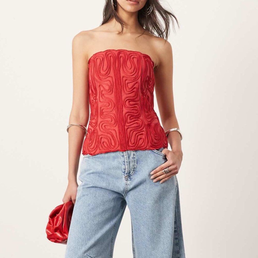 Embroidered cornelli structured bandeau top